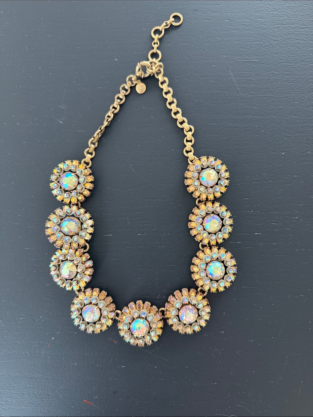 VNT J Crew Gold Crystal Cluster Statement Necklace